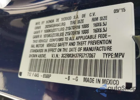 2015 Honda Cr-V Lx z USA, uszkodzony, nr VIN 3CZRM3H37FG717067